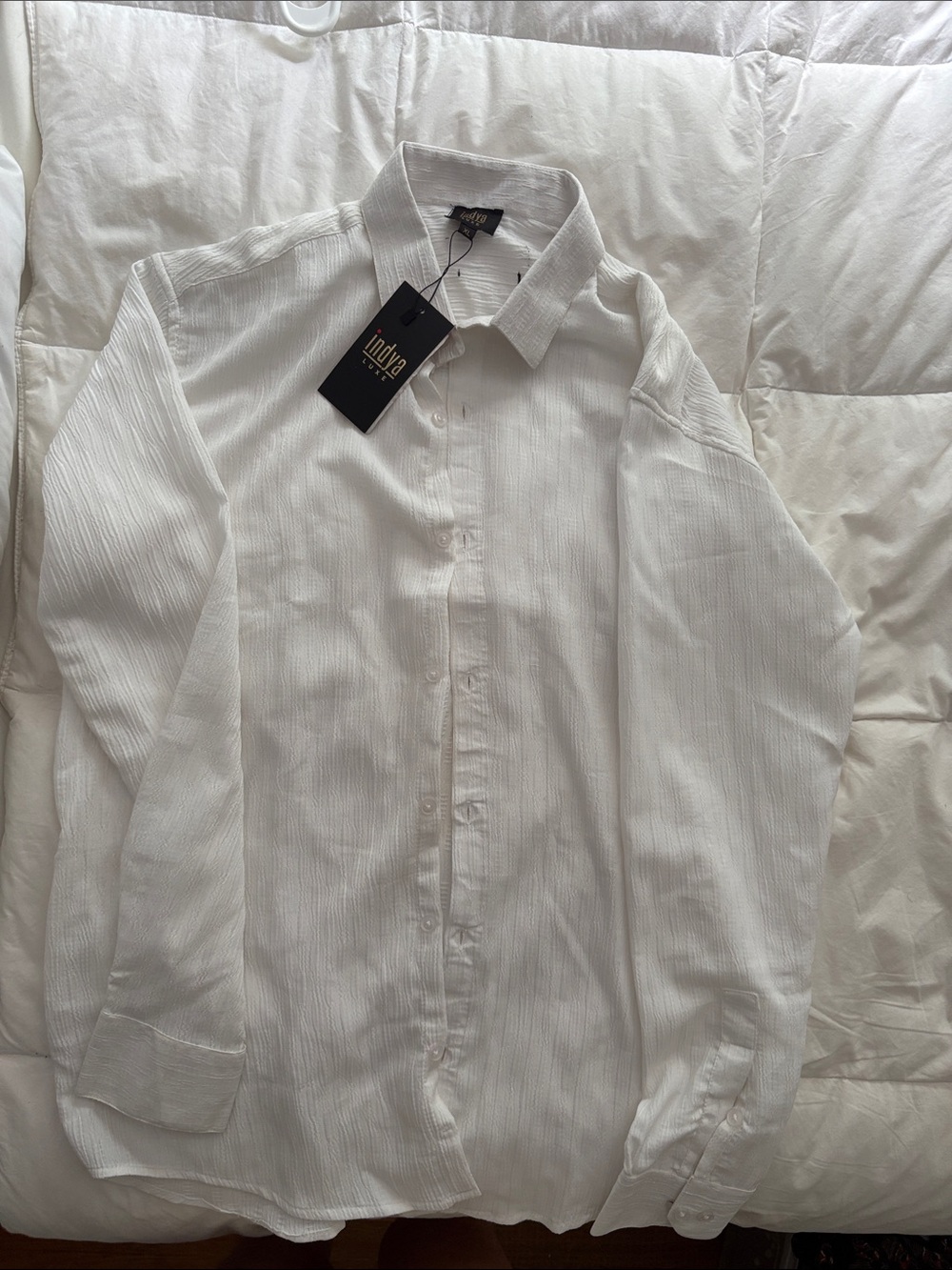 Men’s White Textured Button-Down Dress Shirt